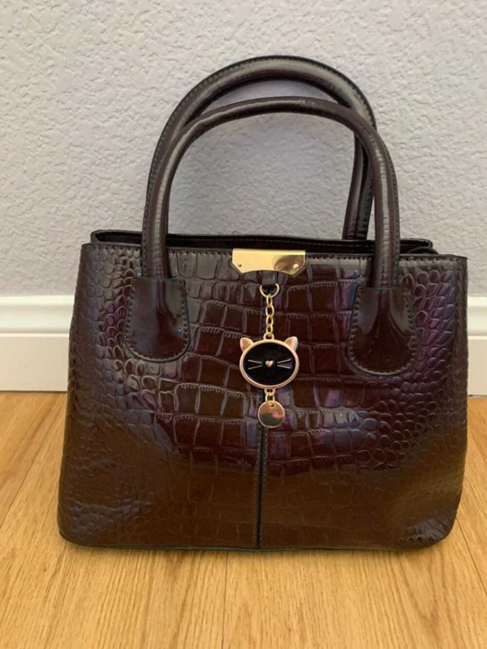 Patent Leather brown medium bag with kitty tag